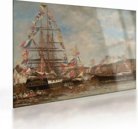 Üveg kép - Eugène Boudin, Festival in the Harbor of Honfleur, reprodukciók (70x50 cm)