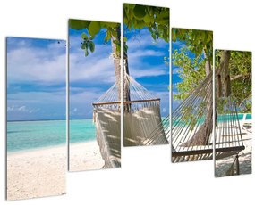 Kép - napozóágyak, a tengerparton (125x90cm)