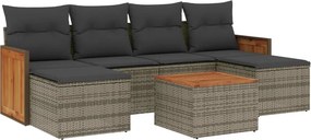 vidaXL 7 részes szürke polyrattan kerti ülőgarnitúra párnákkal