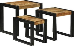 vidaXL Fészekasztal 3 pcs Tömör mangófából és fémből készült