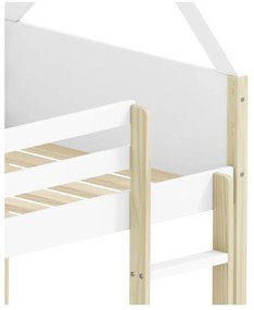 Fehér-natúr színű házikó alakú emeletes gyerekágy 90x190 cm Valka – Marckeric