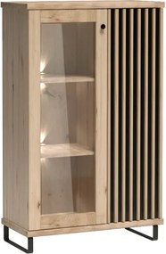 Aldabra Cali C-3 komód-vitrin, tölgy, (fekete fém lábak és LED-ek nélkül)