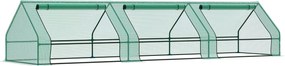 Outsunny Vízálló és UV-Védett Kerti Üvegház 3 Felhúzható Ablakkal, Mini Növény Üvegház Acélból és Polietilénből, 400x100x80 cm, Zöld | Aosom