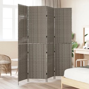 4 Paneles Összecsukható Szobaelválasztó Szürke 195x180 cm Poli Rattan