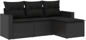 vidaXL 4 részes fekete polyrattan kerti ülőgarnitúra párnákkal
