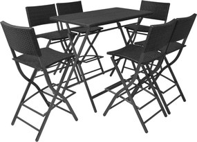 vidaXL 7-részes fekete kerti polyrattan/acél összecsukható étkezőszett