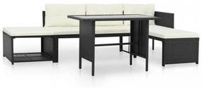4 részes fekete polyrattan kerti társalgó szett