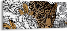 Kép - leopárd a virágok között (120x50 cm)