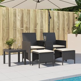 2 személyes fekete polyrattan kerti kanapé asztallal/székkel