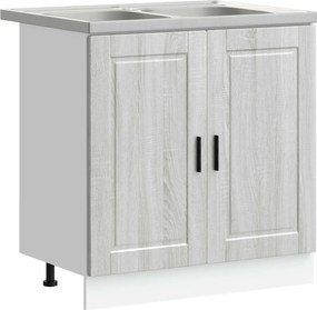 vidaXL Mosogatószekrény tárolóval ajtóval Porto 2 pcs Szürke Faanyag