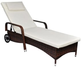 barna polyrattan napozóágy kerekekkel
