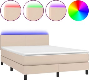 vidaXL cappuccino színű műbőr rugós ágy matraccal és LED-del 140x190cm