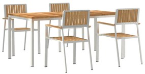 5 darabos Kerti Étkezősor Tömör Fa Tikfából, Kültéri Étkezőasztal 180x90x75 cm Tömör Fa Tikfából, Összecsukható Kerti Székek 4 db Tömör Fa Tikfából és Mézből