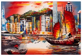 Kép - Victoria Harbour, Hong Kong, olajfestmény (90x60 cm)