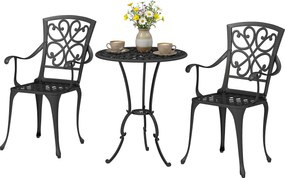 Outsunny 3 részes kerek bistrószett 2 székkel — öntött alumínium teraszasztal napernyőnyílással, antik fekete | Aosom