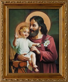 Vászonkép 31x26 Szent József Jézus Krisztus Arany Díszített Keret