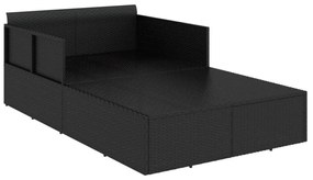 fekete polyrattan napozóágy párnával 182 x 118 x 63 cm