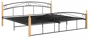 fekete fém és tömör tölgyfa ágykeret 200 x 200 cm