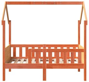 viaszbarna tömör fenyőfa házikó gyerekágykeret 70 x 140 cm