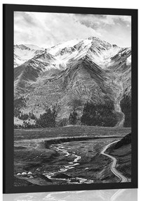 Poszter gyönyörű hegyi panoráma fekete-fehérben