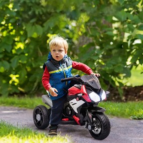 HOMCOM Elektromos Gyerekmotor, fények és hangok, 3 km/h, újratölthető, műanyag és fém, fekete-piros