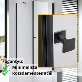 Stuxi Bari Black 70x70 cm szögletes nyílóajtós zuhanykabin, 6 mm vízlepergető üveggel, matt fekete elemekkel