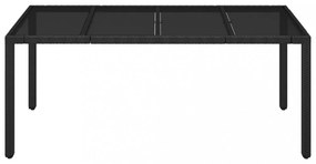 fekete polyrattan üveglapos kerti asztal 190 x 90 x 75 cm