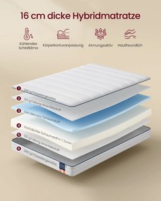 VASAGLE 7-zónás géles memory foam matrac, 140 x 200 x 16 cm, H3