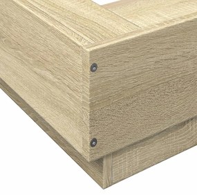 sonoma tölgy színű szerelt fa ágykeret LED-del 150 x 200 cm