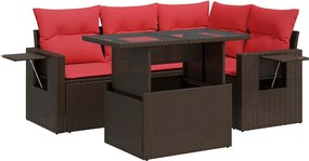 vidaXL 5 részes barna polyrattan akácfa kerti ülőgarnitúra párnákkal