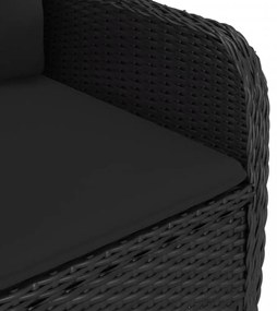3 részes fekete polyrattan és üveg kerti étkezőgarnitúra