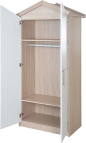 Fehér-natúr színű gyerek ruhásszekrény tölgyfa dekorral 96x190x50 cm Cabane – Roba