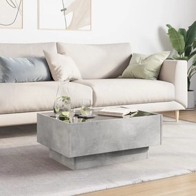 Betonszürke szerelt fa dohányzóasztal LED-del 70 x 50 x 30 cm