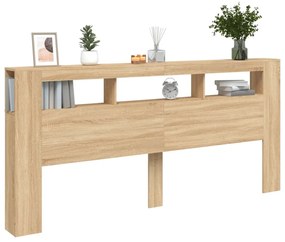 sonoma tölgy színű szerelt fa LED-es fejtámla 220x18,5x103,5 cm
