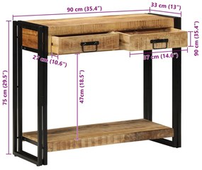 Konzolasztal 90x33x75 cm Tömör durva mangófából