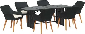 vidaXL Kert étkező szett párnával 7 pcs Fekete polirattan
