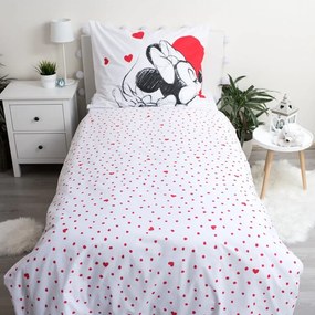 Piros-fehér egyszemélyes pamut gyerek ágyneműhuzat 140x200 cm Mickey and Minnie "Love" – Jerry Fabrics