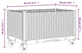 vidaXL fekete polipropilén rácsos kerekes ültetőláda 80 x 50 x 54 cm