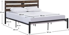 Franciaágy ráccsal, rusztikus tölgy/fém, 180x200, ANEYA