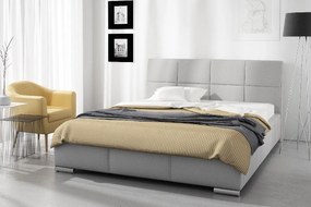 Prato dizájnér kárpitozott ágy magasított fejtámlával és tárolóval, szürke ökobőr, 160 x 200