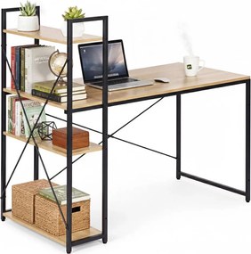 Polcos íróasztal / számítógépasztal 120×64 cm, masszív fém vázzal, fekete–aranytölgy – Intenso Home