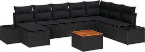 vidaXL Kerti Kanapé Szett párnával 9 pcs Fekete polirattan