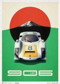 Művészeti nyomat Porsche 906 - Japanese GP - 1967 - White, Automobilist