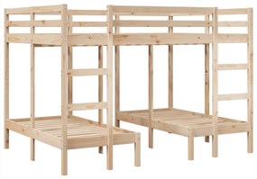 tömör fenyőfa tripla emeletes ágykeret 140x200/70x140 cm