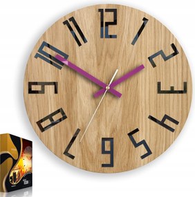 Falióra Tölgy Slim Fekete & Lila csendes óra, 33cm, nappaliba,