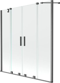 Mexen Velar Duo, 2 szárnyas eltolható kádparaván 160 x 150 cm, 8mm átlátszó üveg, grafit matt profil, 896-160-000-02-66