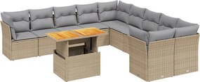 vidaXL 11 részes bézs polyrattan kerti ülőgarnitúra párnákkal