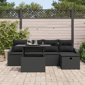 6 részes kerti kanapészett párnákkal - Fekete poly rattan