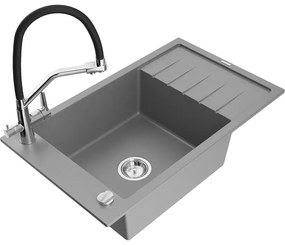 Mexen Elias 1 rekeszes gránit mosogató csepegtetőtálcával és Duo konyhai csapteleppel, szürke - 6511-71-671701-07