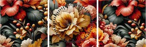 Kép - Narancs-vörös virágok (órával) (90x30 cm)